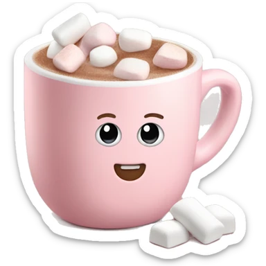 Light Pink mug of hot chocolate with marshmallows  sticker