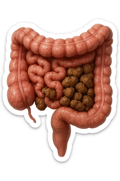 intestino umano anatomico realistico con feci spezzettate iperrealistiche sotto sticker