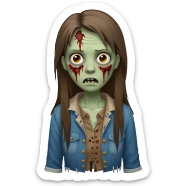 Zombie woman with straight brown long hair sticker