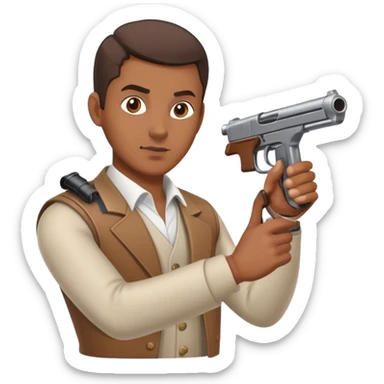 A man with air pistol aiming to shooting board sticker