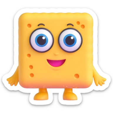 yellow sponge character with big eyes and a smile, inspired by SpongeBob sticker