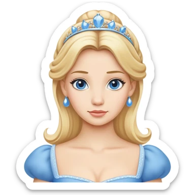 minimal Cinderella with blue dress and blonde hair, extremely simple sticker