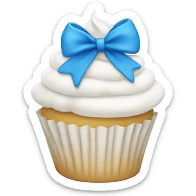 White cupcake with blue bow sticker