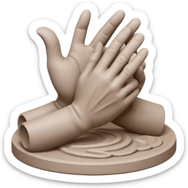 Sculpting icon, clay being shaped by hands, sculpting tools, unfinished sculpture, textured surface, minimalistic style, clean lines, transparent background. sticker