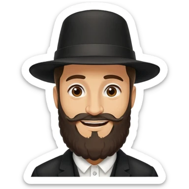 

"A realistic face of a Hasidic Jewish man wearing a black hat and . He has a full beard and long payot (sidelocks). His expression is a big grin, he also has a huge long nose and yellow skin 
 sticker