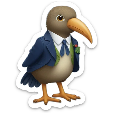 Kiwi bird wearing a school uniform, red vest and navy blue blazer sticker