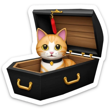 cat in a coffin, emoji style sticker