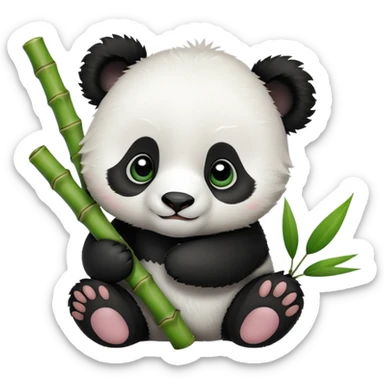 Adorable panda cub holding bamboo sticker