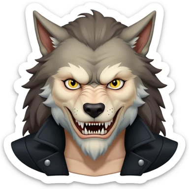 Fenrir Greyback in harry potter, black open chest coat, wolf face, bared teeth sticker