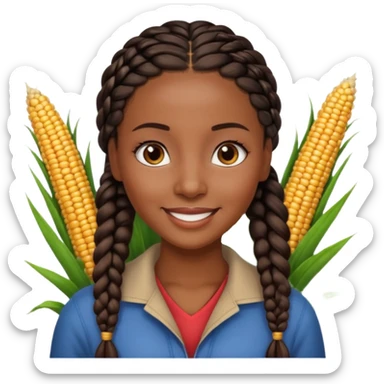 kenyan woman with long, black, braided hair in corn rows, brown eyes, pretty sticker