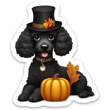 Black poodle dressed up for Thanksgiving turkey sticker