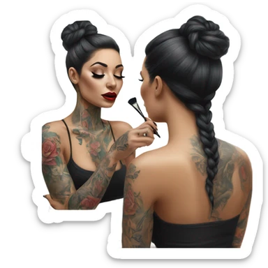 Hyper Realistic Beautiful tattooed woman applying her makeup in a mirror  sticker
