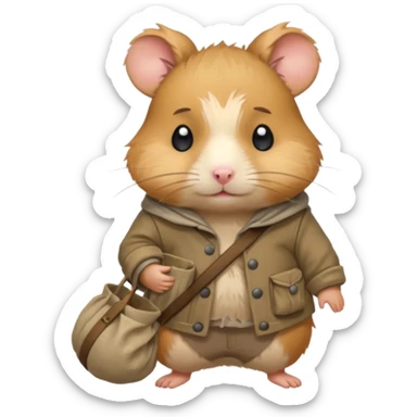 cartoon-style hamster poor hobo carrying a bindle over its shoulder with a sad expression. sticker