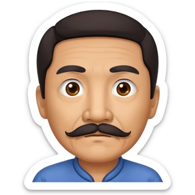 Old Chinese man with dark hair and mustache sticker