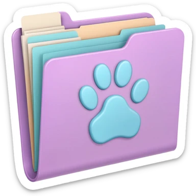 a pastel folder of documents with a pawprint on it sticker
