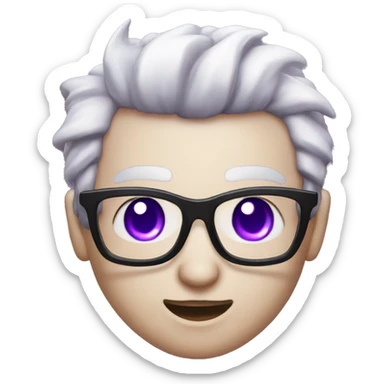 white hai, purple eyes, purple horns, black glasses, succubus, smirking sticker