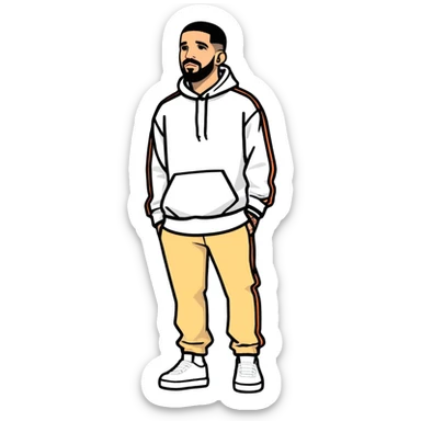 8k, 5000x5000px, 1.5wx1.5h, clean, smooth lines, no background. Canadian Celebrity, actor, rapper, digital illustration, full body view of 2020,  Drake sticker