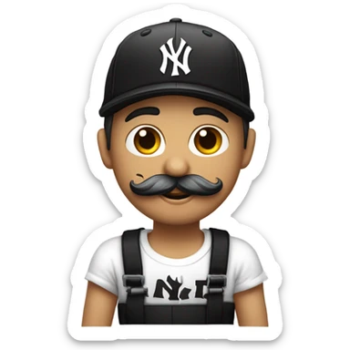 Homme blanc, viril , cheveux courts noir, moustache, casquette noir yankees noir, avec une bière, t-shirt rose sticker