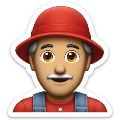 A Italian man with a red hat with a M on it and he has blew overalls sticker
