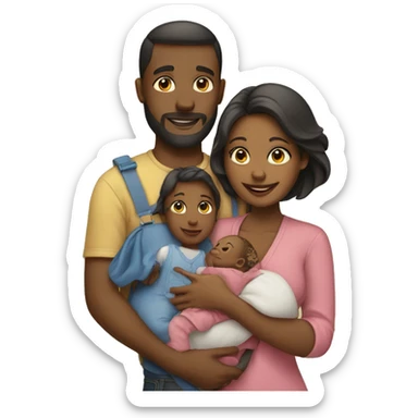 Wife and husband holding a baby with a toddler girl  sticker