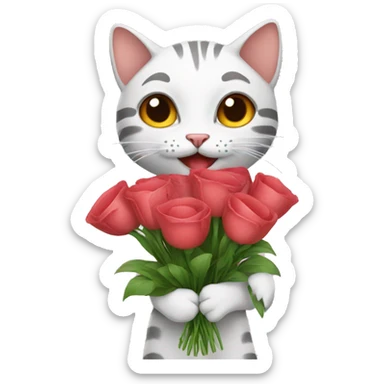 cat present a flowers sticker