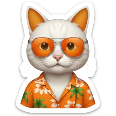 white Cat – relaxed with sunglasses and orange aloha shirt sticker