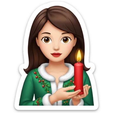 brunette woman holding christmass ornamented candle sticker