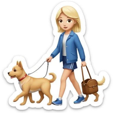 Blonde girl walking dog  sticker