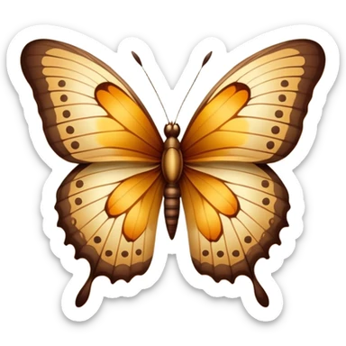 A delicate butterfly with warm brown tones, softly glowing under golden sunlight. The wings have intricate patterns resembling autumn leaves, set against a vintage parchment background. sticker