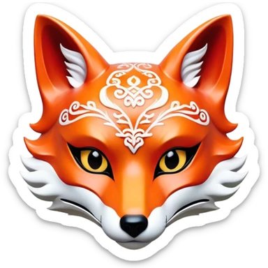 ​Cinematic Realistic Japanese Kitsune Mask, depicted as an intricately carved fox mask with flowing, delicate features and vivid traditional patterns, its mysterious eyes set against a softly blurred background that emphasizes its mystical allure and cultural significance, rendered with detailed textures and refined lighting, sticker
