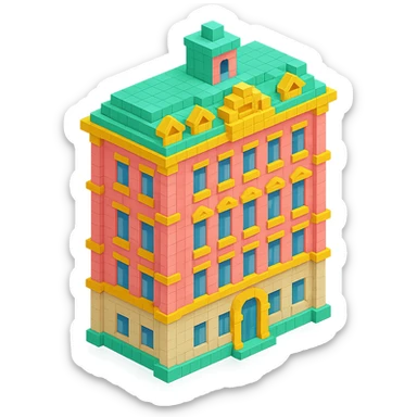 old Saint Petersburg building, classic architecture, ornate facade, pastel colors, isometric view sticker