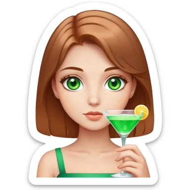 green eyes light brown hair white girl holding a cosmo sticker