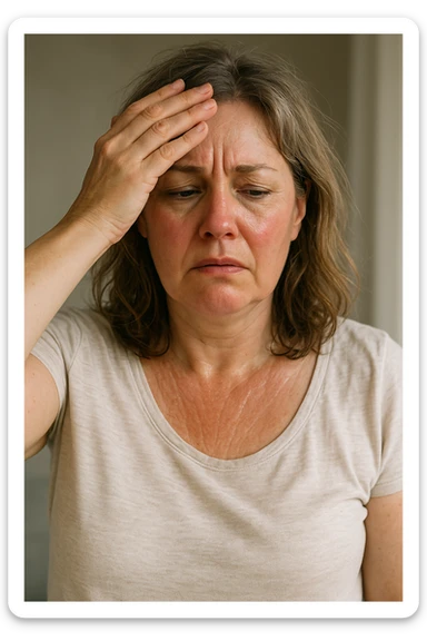 Donna in menopausa con sintomi evidenti. immagini specifiche, senza testo. immagini realistiche 4k sticker