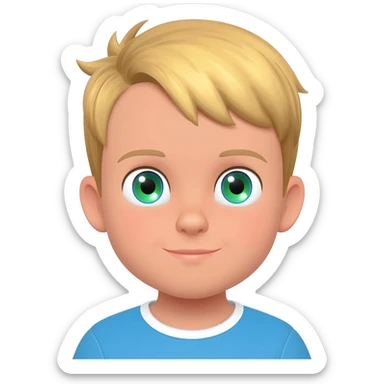 3 year old blonde boy with green-blueish eyes waking up sticker