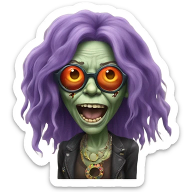  janis joplin zombie dancing, who wears  big circle glasses sticker