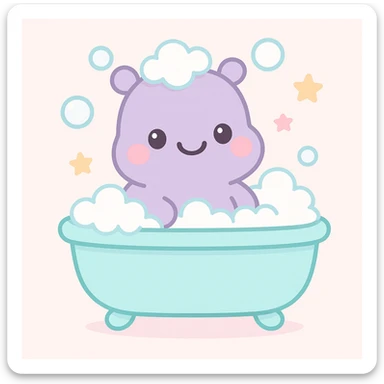 happy hippo with bubbles in bathtub sticker