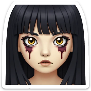 zumbi do iphone com cabelo lomgo preto e franjinha. delineado e olhos pretos grandes sticker