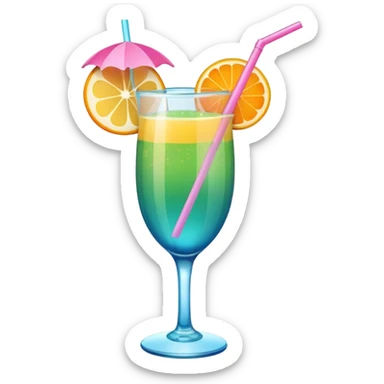 tropical greeni pink and blue mimosa with straw and orange on the side of the top sticker