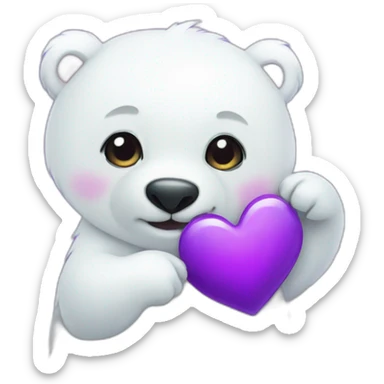 Cute Polar bear holding a purple heart sticker