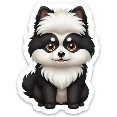 Black Pomeranian with a white face sticker
