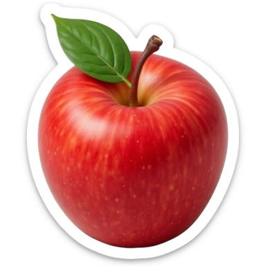 shiny red apple with a realistic leaf, soft shadows, high detail, skeuomorphism icon style sticker