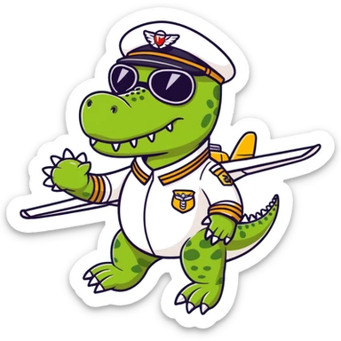fun whimsical crocodile pilot flying a small plane sticker