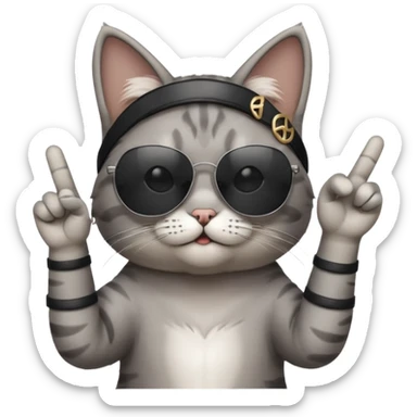 a cat wearing sunglasses a saying peace out on his head there would be written peace out and he will do the pose for peace out sticker