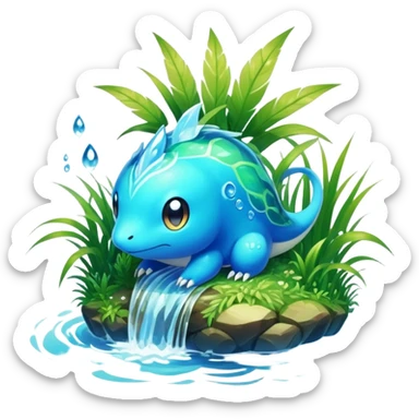 Elemental grass-type-water-type magical colorful exotic animesque Pokémon-Fakémon-animal-creature sticker