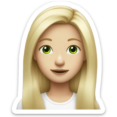 Blonde girl with long hair & green eyes with a tablet sticker