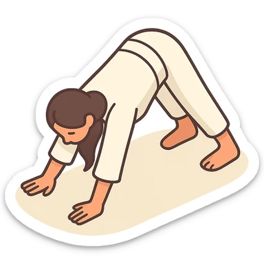 Edit the reference image of the girl to depict her in the downward dog yoga pose, preserving her appearance and clothing, in a 2D isometric style with a white background, 512x512px. sticker