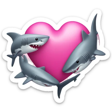 pink love heart with sharks sticker