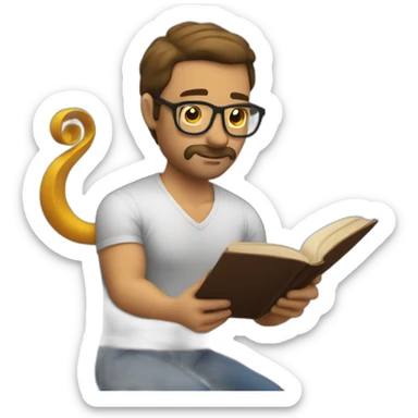 a man reading a book while doing a bicpe curl sticker