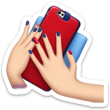 
female hand with red manicure holding a dark blue case sticker