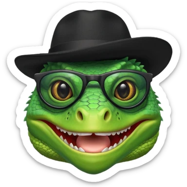 capitalist iguana head with black sunglasses and hat smiling sarcastically sticker